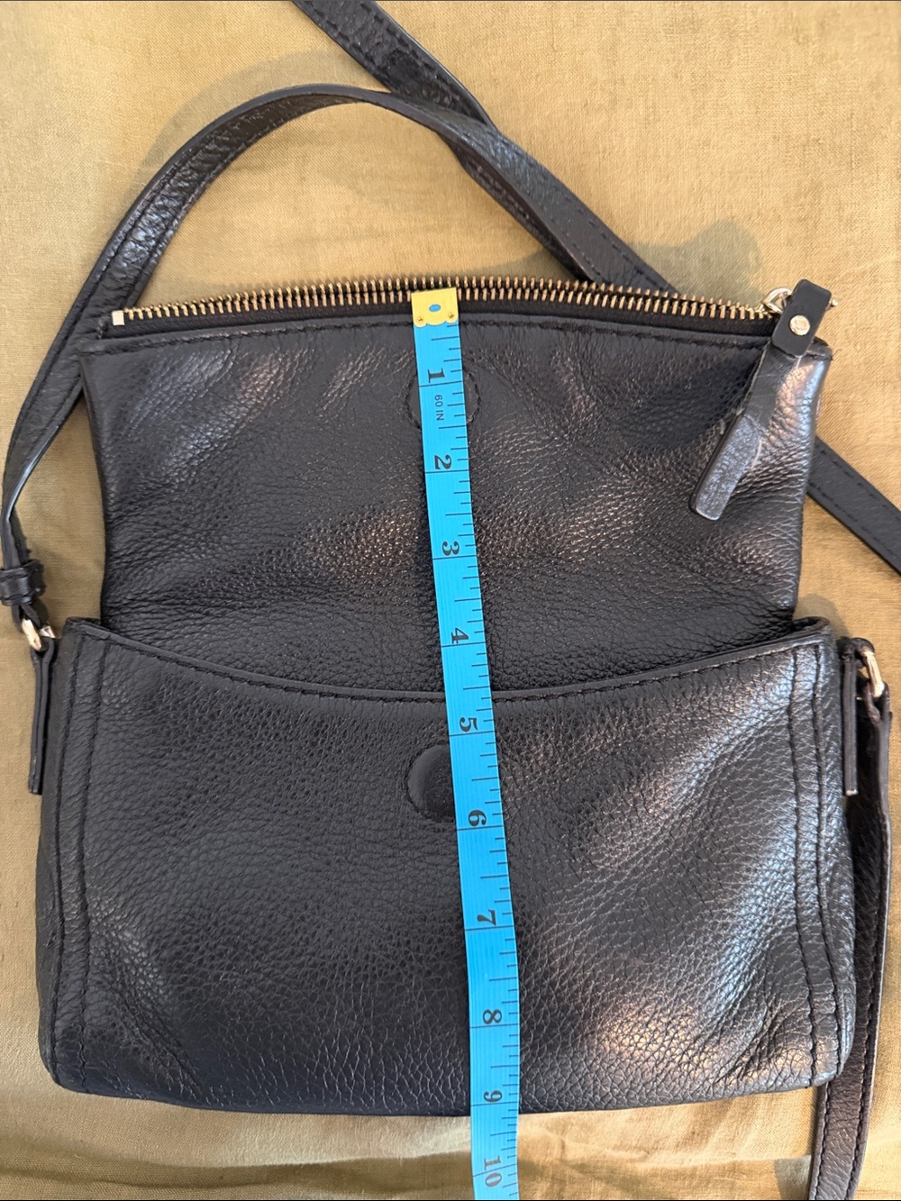 kate spade Black Pebbled Leather Fold-Over Crossbody with Front Zip and Pocket - Picture 16 of 16